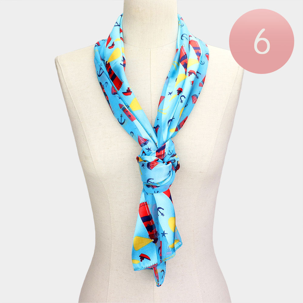 6PCS - Lighthouse Anchor Pattern Printed Scarf