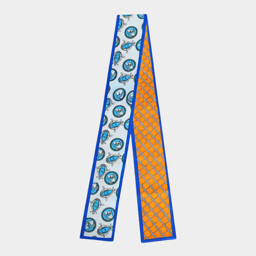 Horse Motif Pattern Print Silk Feel Twilly Skinny Scarf