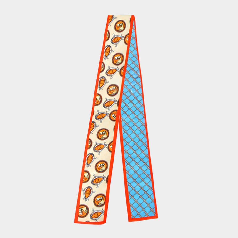 Horse Motif Pattern Print Silk Feel Twilly Skinny Scarf