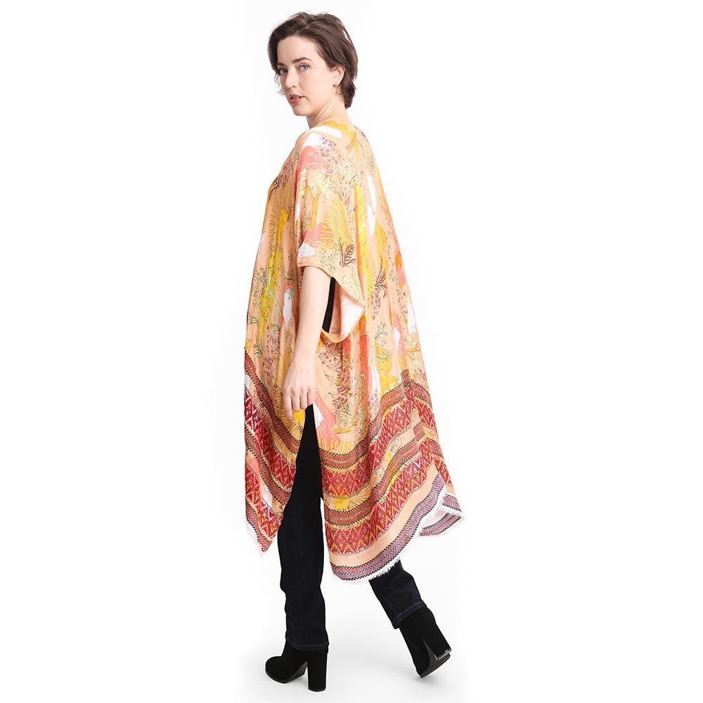 Leaf Patterned Cover Up Kimono Poncho