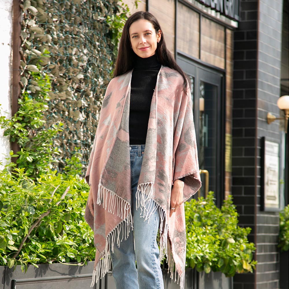 Patterned Fringe Ruana Poncho
