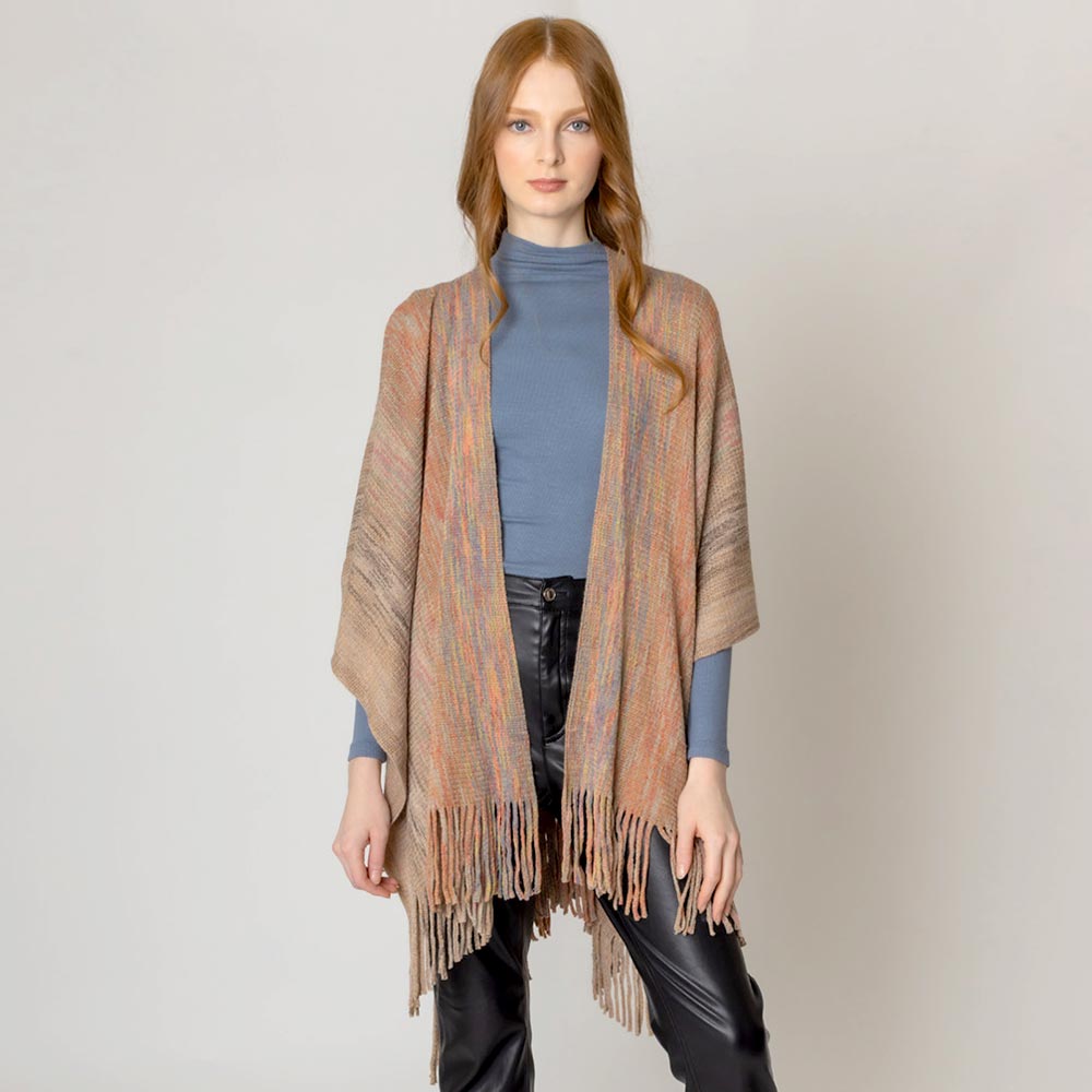 Multi Colored Metallic Knit Ruana Poncho