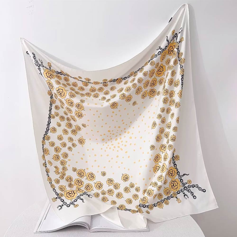 Silk Feel Rose Print Square Scarf