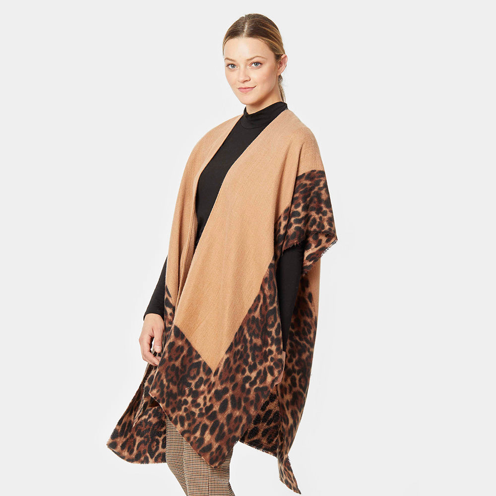 Leopard Border Cozy Kimono Poncho