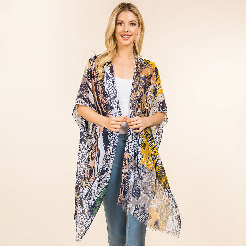 Lightweight Snake Skin Printed Kimono Poncho