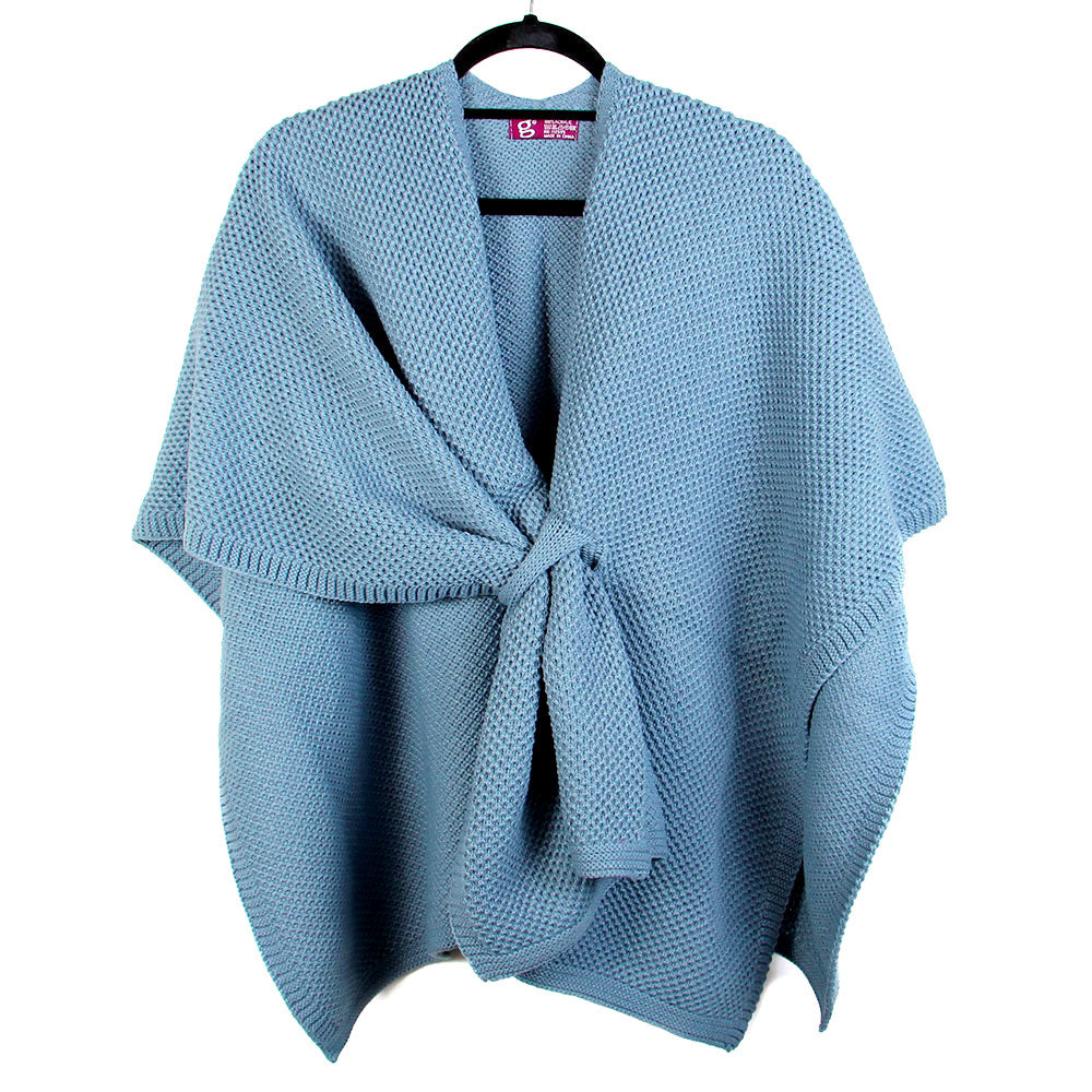 Front Tie Textured Knit Wrap Shawl Poncho