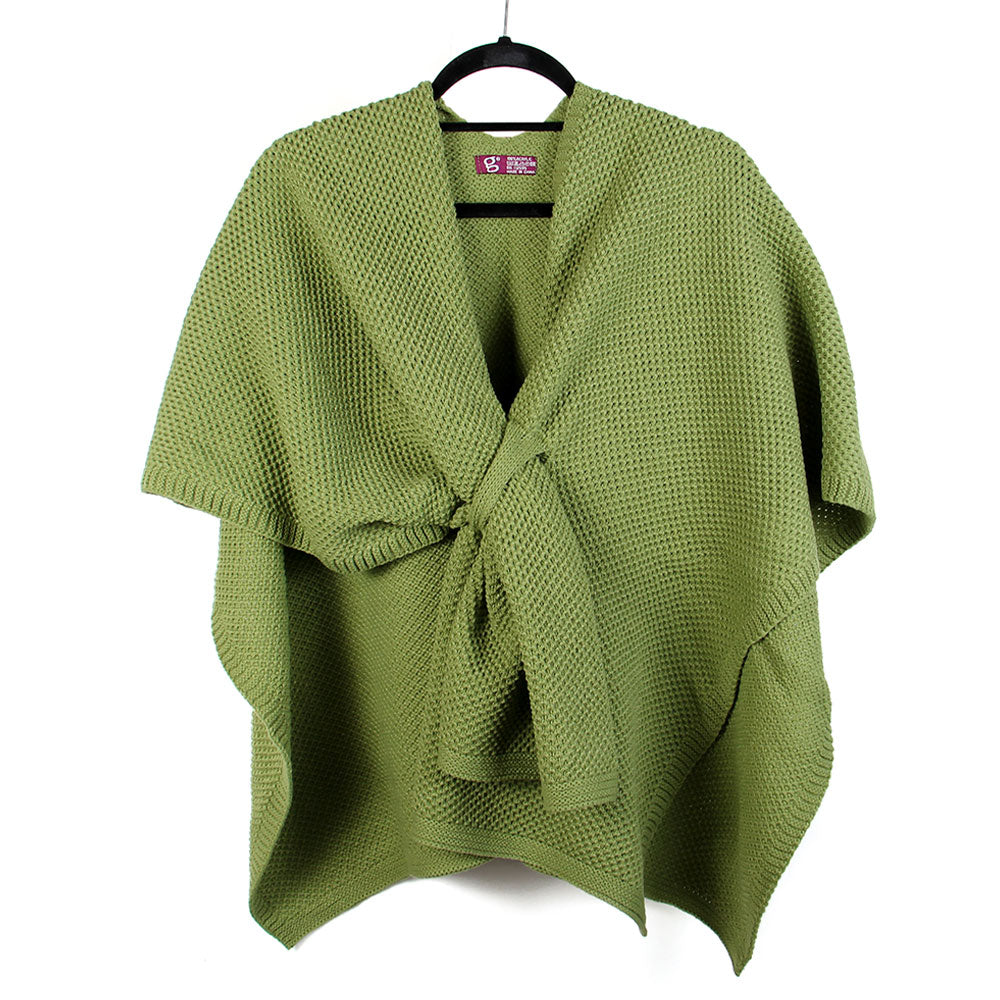 Front Tie Textured Knit Wrap Shawl Poncho