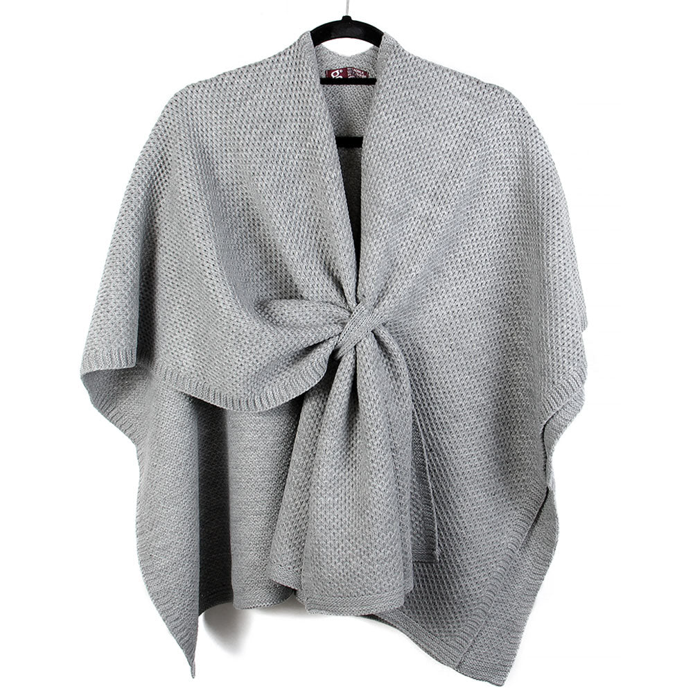 Front Tie Textured Knit Wrap Shawl Poncho
