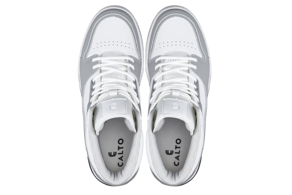 CALTO - S4751 - 3 Inches Taller (White/Grey) - High Top Sneakers
