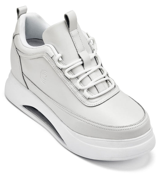 CALTO - S4926 - 3.2 Pulgadas Más Alto (Hueso/Suela Blanca) - Zapatillas con Plataforma Elevada Gruesa