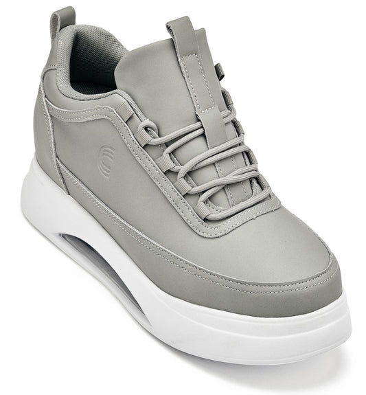 CALTO - S4927 - 3.2 Pulgadas Más Alto (Gris Paloma/Suela Blanca) - Zapatillas de Plataforma Elevada Gruesas