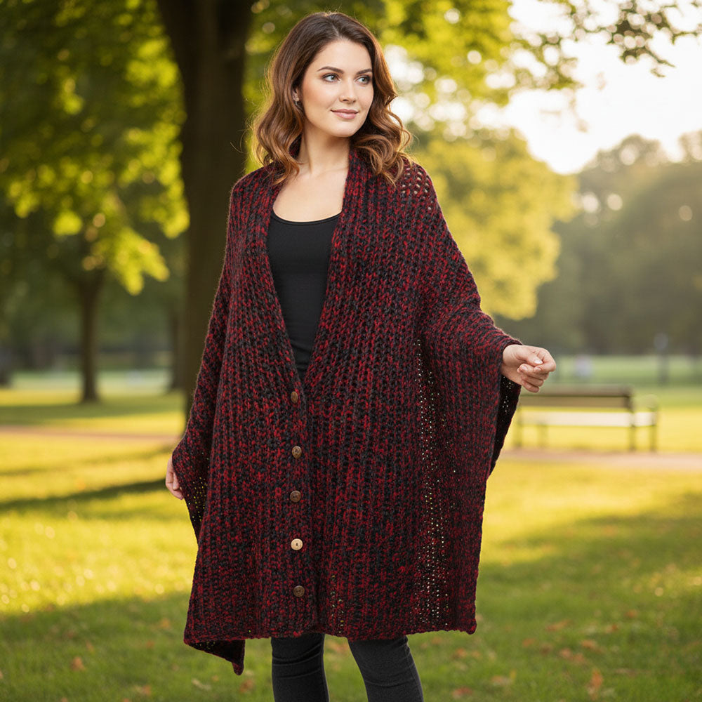 Button up Cardigan Effect Knit Yarn Shawl Scarf
