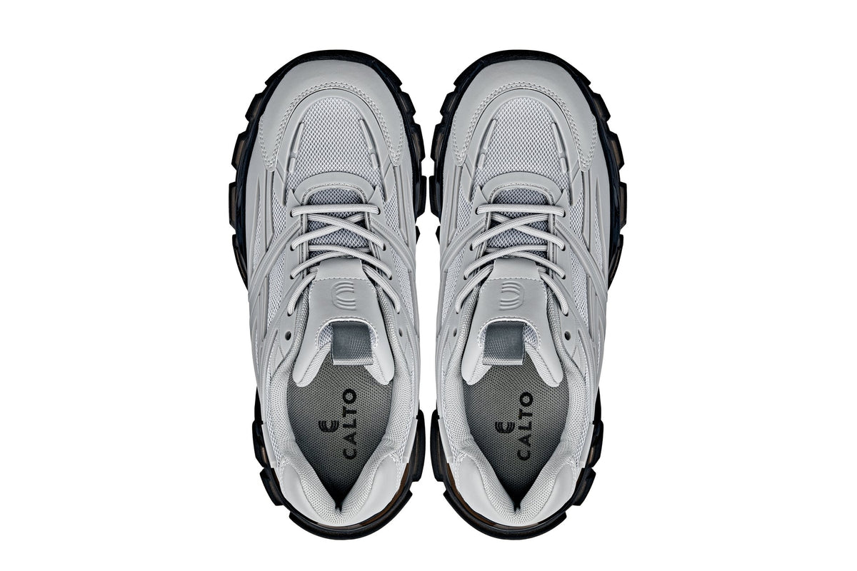 CALTO - S5281 - 2.6 Inches Taller (Cement/Translucent Onyx Sole) - Chunky Sole Sporty Sneakers