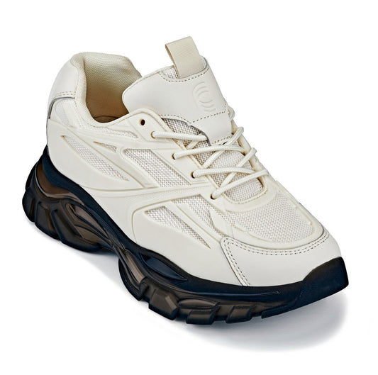 CALTO - S5283 - 2.6 pulgadas más alto (Beige/Suela de ónix translúcido) - Zapatillas deportivas de suela gruesa