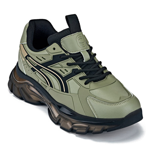 CALTO - S5284 - 2.6 Pulgadas Más Alto (Verde Caqui/Suela Ónix Translúcida) - Zapatillas Deportivas de Suela Gruesa