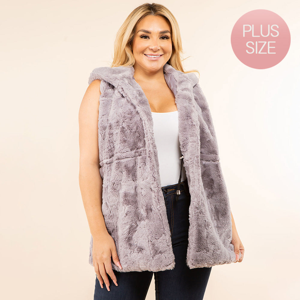 Plus Size Faux Fur Hooded Vest