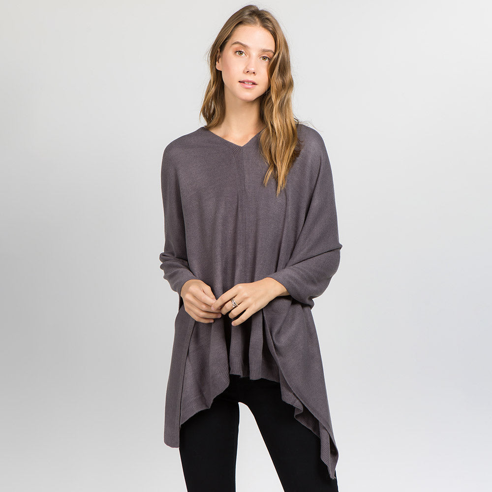 Solid Versatile Asymmetrical Poncho Wrap / Scarf