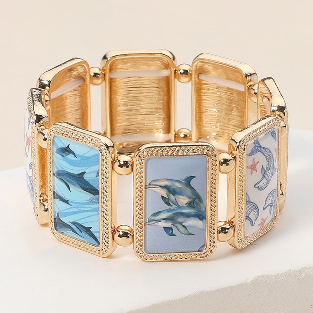 Rectangular Dolphin Epoxy Cluster Link Stretch Bracelet