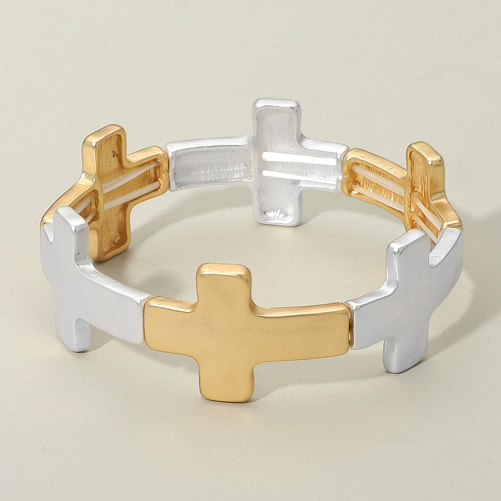 Women's Worn Metal Cross Stretch Bracelet