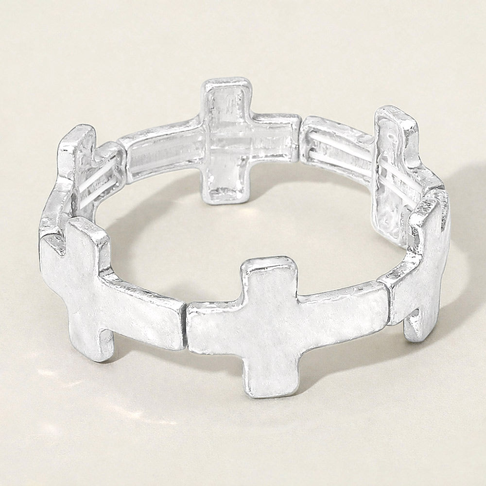 Women's Worn Metal Cross Stretch Bracelet