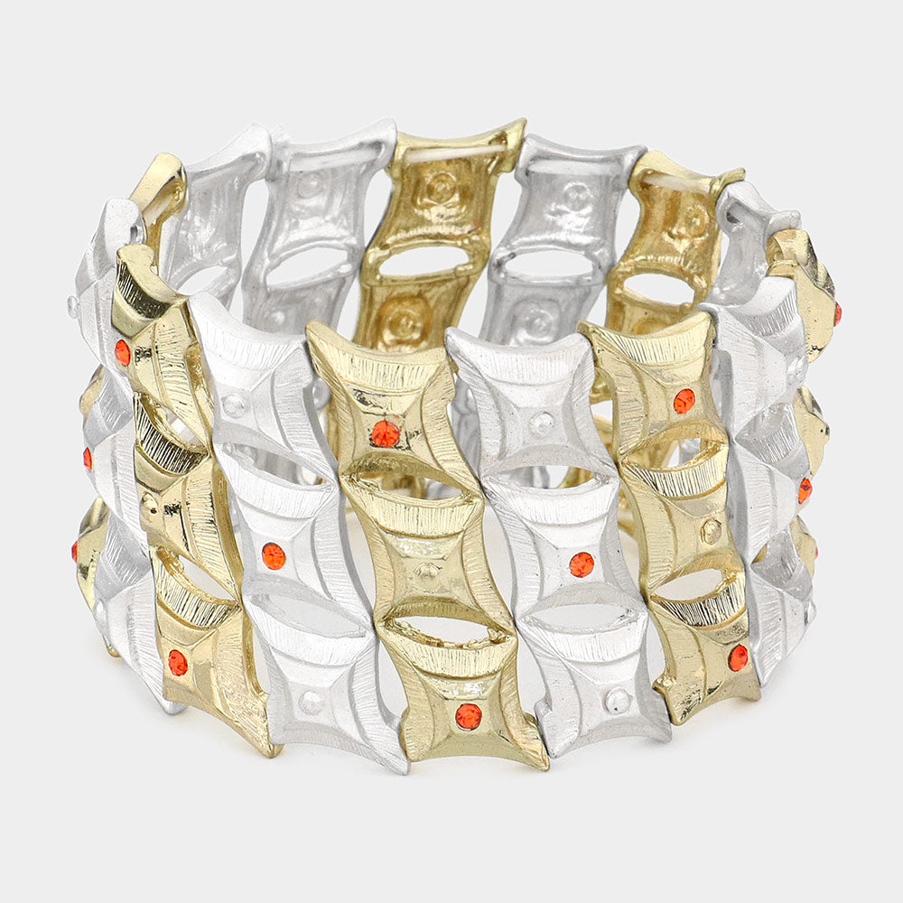 Stone Accented Diamond Metal Stretch Bracelet