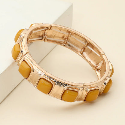 Square Bead Embellished Hammered Metal Stretch Bracelet