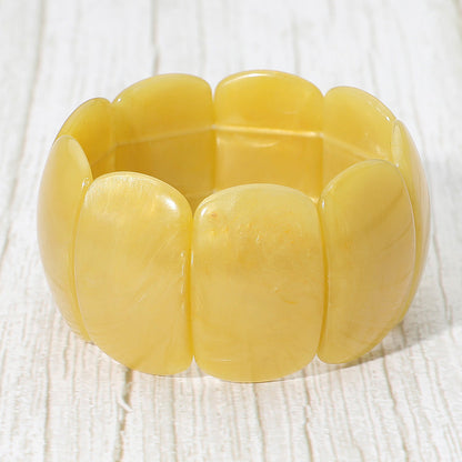 Bold Resin Wide Rectangular Panel Beaded Stretch Bracelet