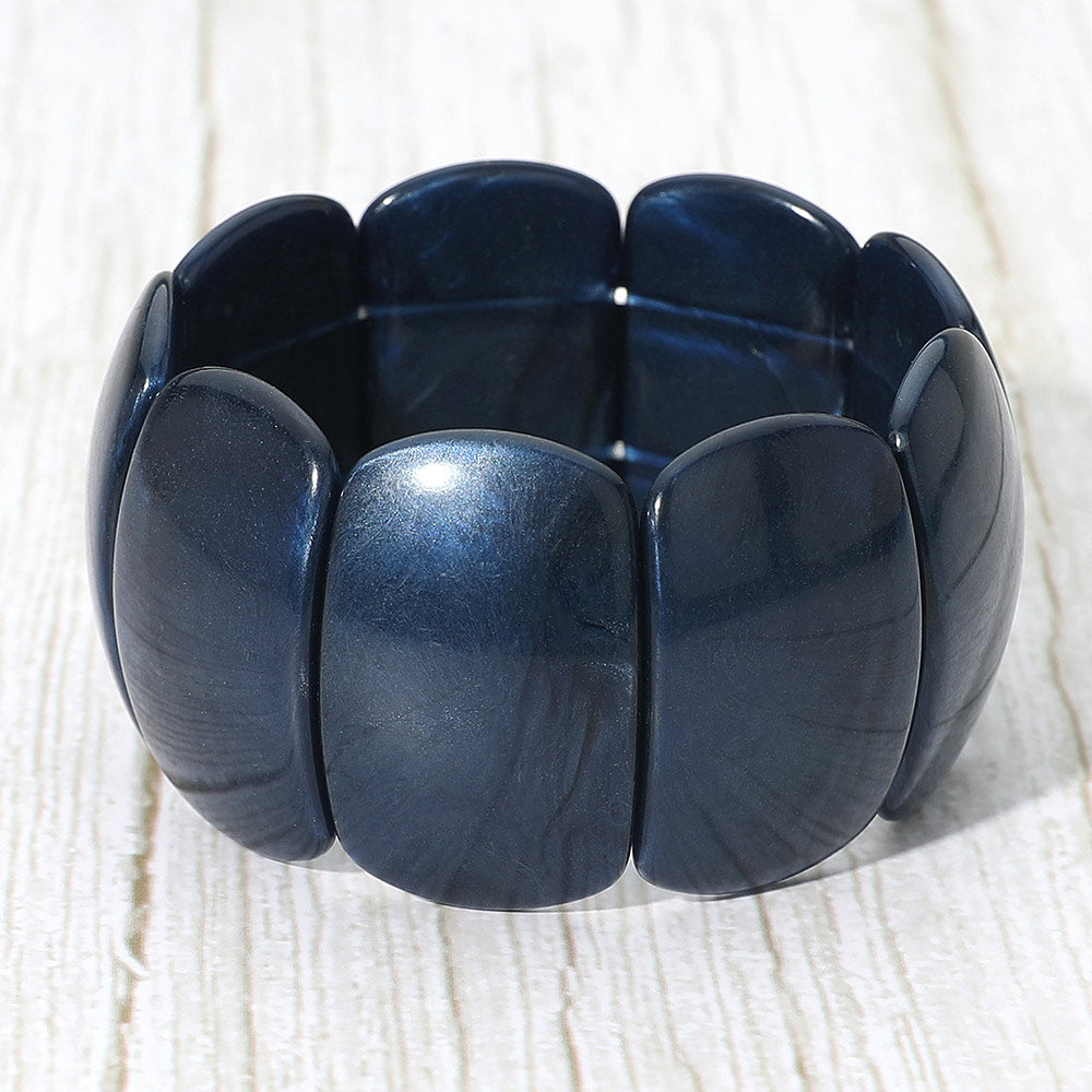 Bold Resin Wide Rectangular Panel Beaded Stretch Bracelet