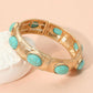 Marbled Oval Stone Accent Hammered Metal Beaded Stretch Bracelet
