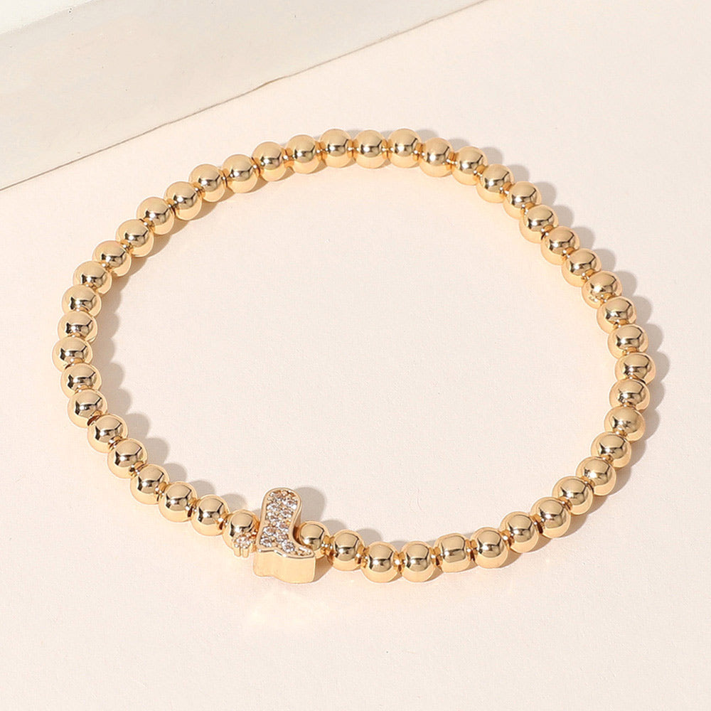 Stone Paved Boot Brass Ball Beaded Stretch Bracelet