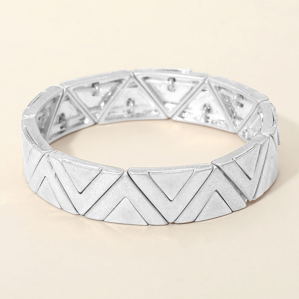 Worn Metal Geometric Triangle Beaded Stretch Bracelet