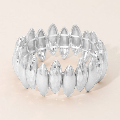Bold Hammered Metal Marquise Beaded Stretch Bracelet
