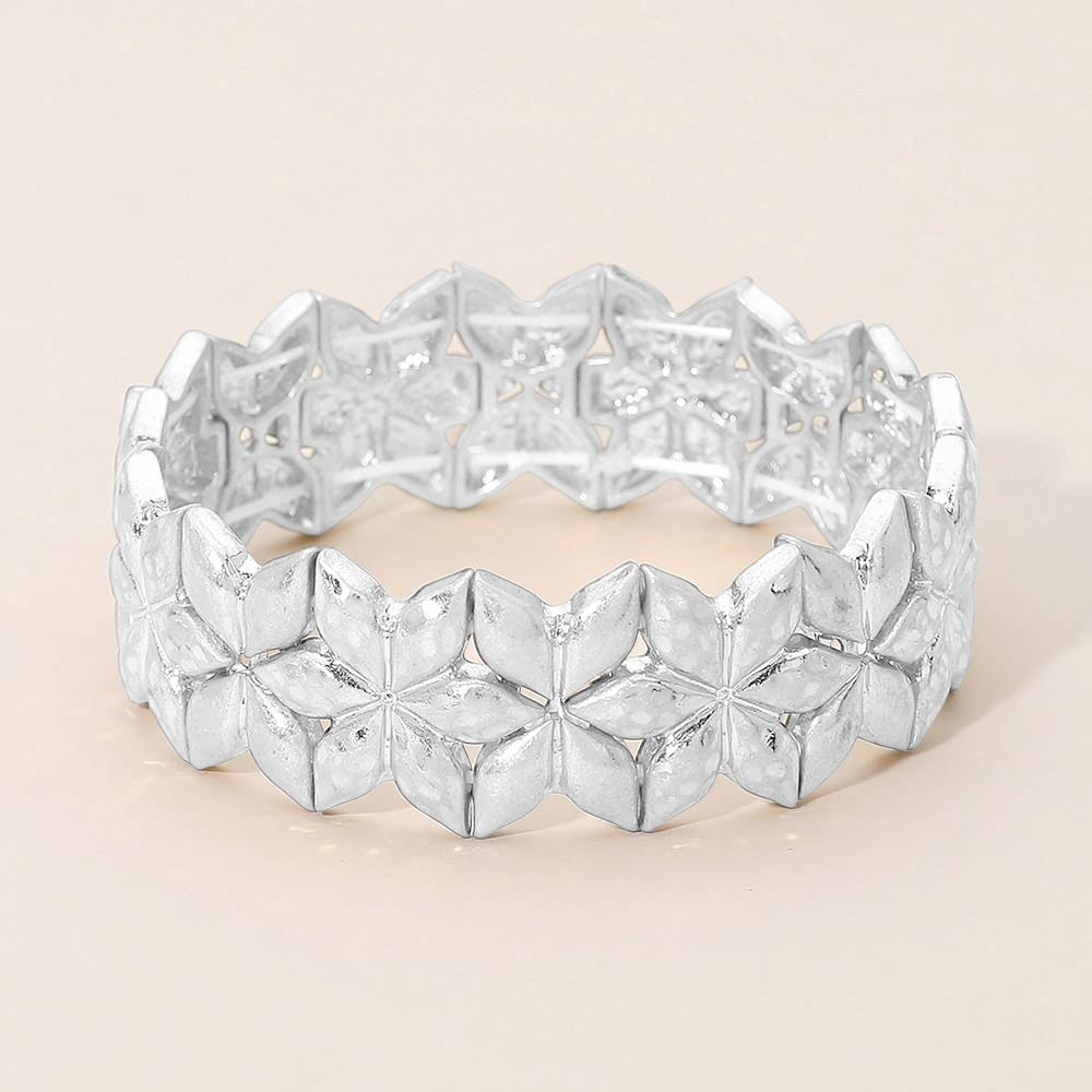 Geometric Floral Metal Beaded Stretch Statement Bracelet