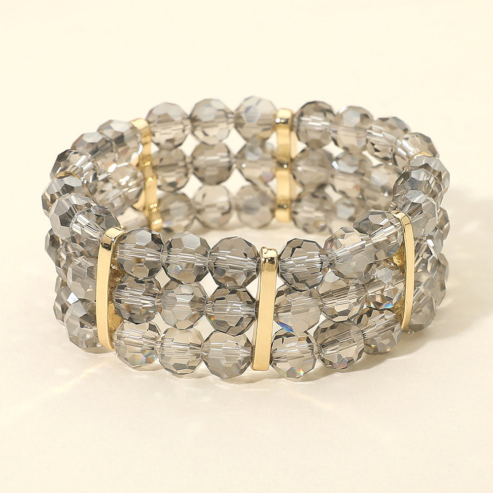 Triple Row Faceted Beaded Strand Stretch Bracelet
