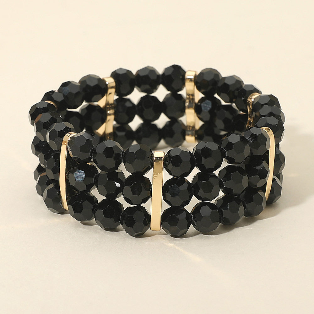 Triple Row Faceted Beaded Strand Stretch Bracelet
