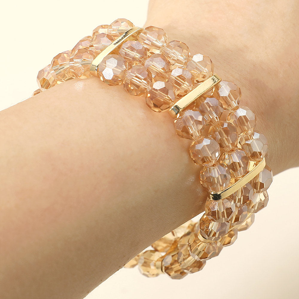 Triple Row Faceted Beaded Strand Stretch Bracelet