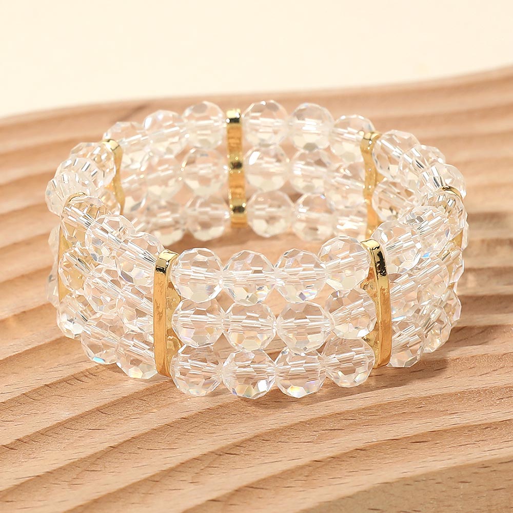 Triple Row Faceted Beaded Strand Stretch Bracelet