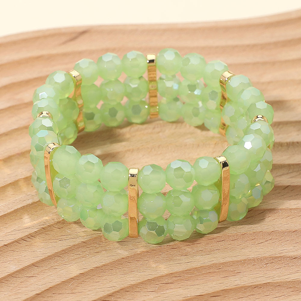 Triple Row Faceted Beaded Strand Stretch Bracelet