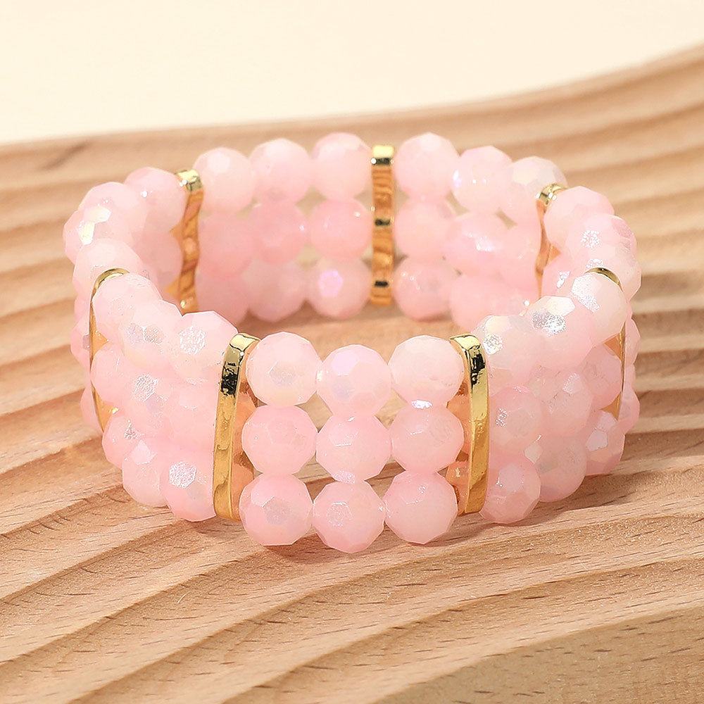 Triple Row Faceted Beaded Strand Stretch Bracelet