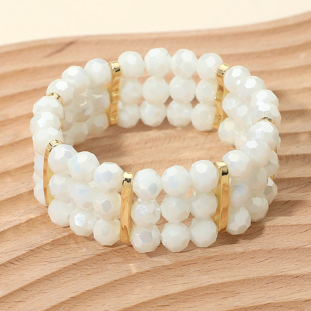 Triple Row Faceted Beaded Strand Stretch Bracelet
