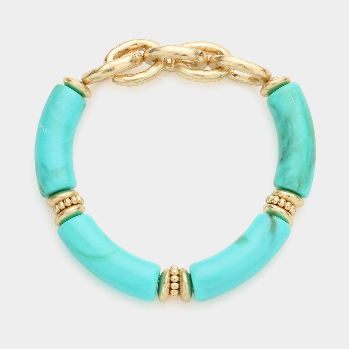 Metal Chain Accented Celluloid Acetate Stretch Bracelet