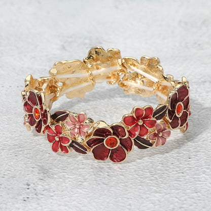Stone Center Floral Enamel Stretch Bracelet