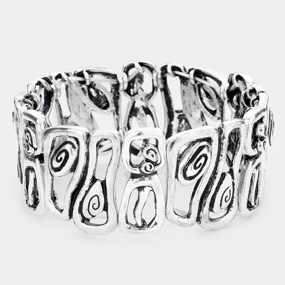 Abstract Antique Metal Stretch Bracelet