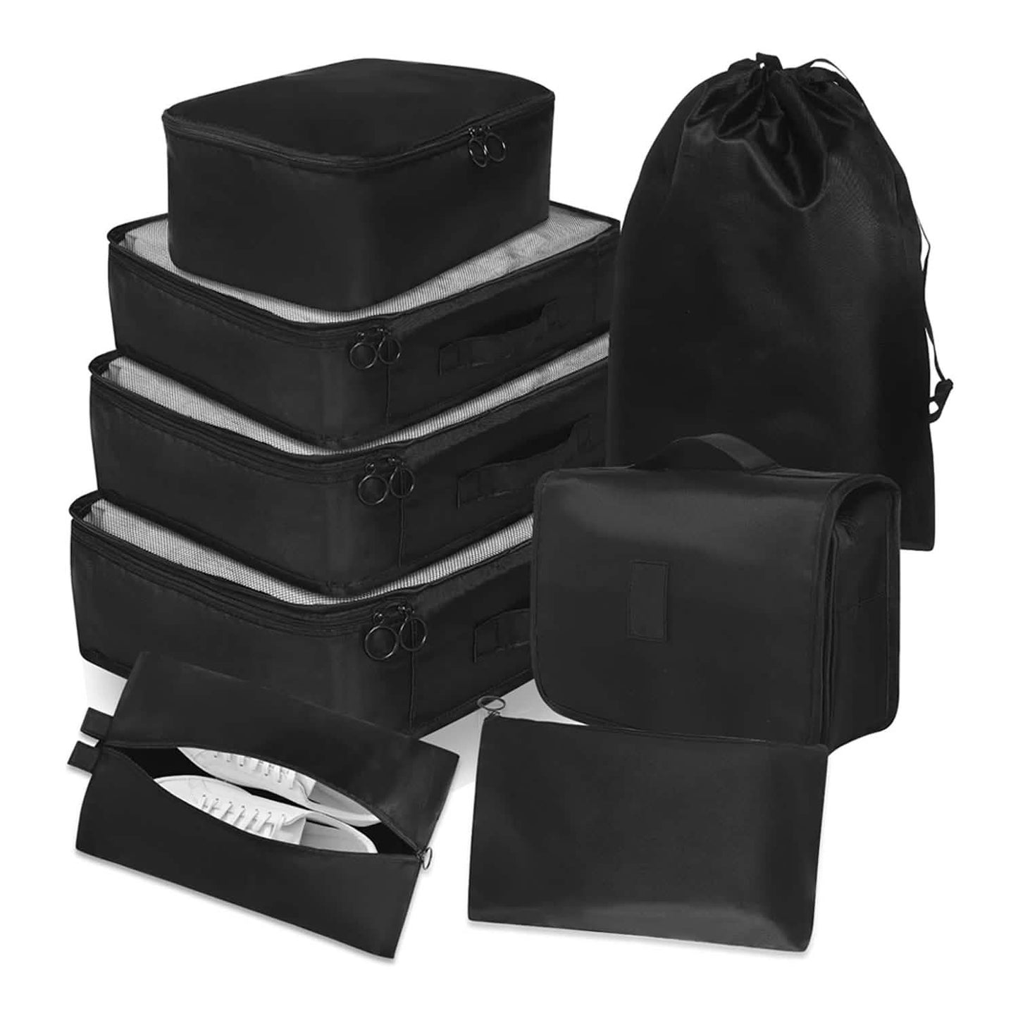 Paquete de 8: Cubos de embalaje compactos y ligeros para organizar maletas, artículos esenciales de viaje con neceser