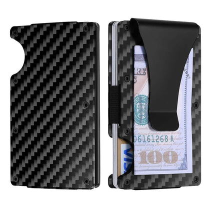 Billetera minimalista delgada con bloqueo RFID, resistente a los arañazos, para tarjetas de crédito, con clip para billetes fácilmente extraíble