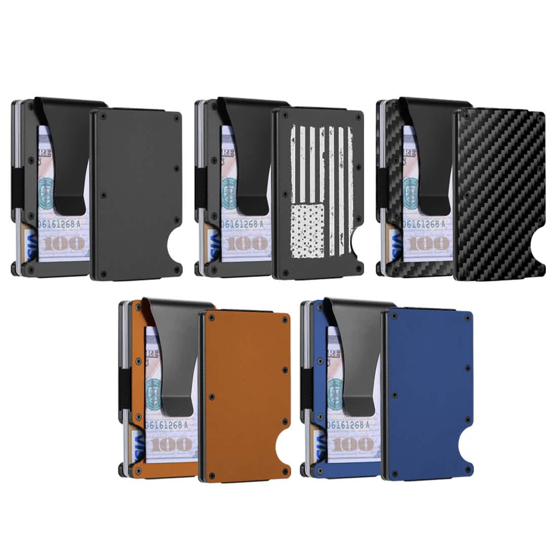 Billetera minimalista delgada con bloqueo RFID, resistente a los arañazos, para tarjetas de crédito, con clip para billetes fácilmente extraíble
