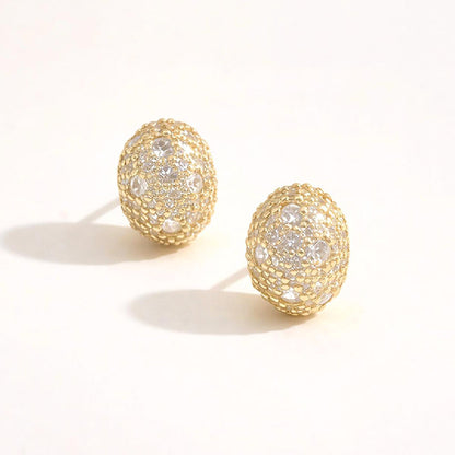 14K Gold Dipped CZ Pave Glam Oval Stud Earrings
