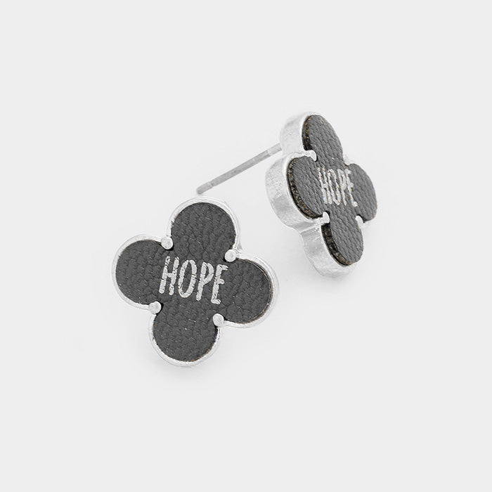 "Hope" Leather Quatrefoil Clover Stud Earring