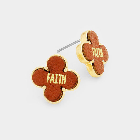 Pendiente con forma de trébol de cuero "Faith"