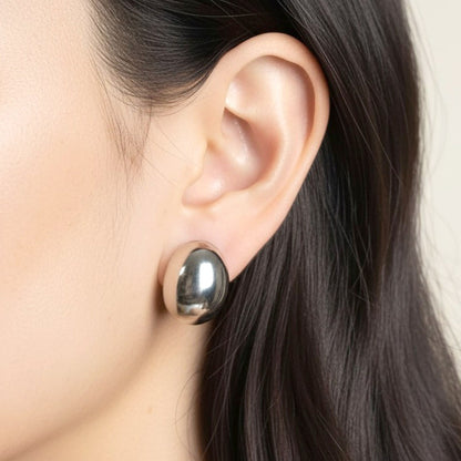 White Gold Dipped Modern Oval Stud Earrings